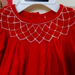 Red, corduroy smocked dress